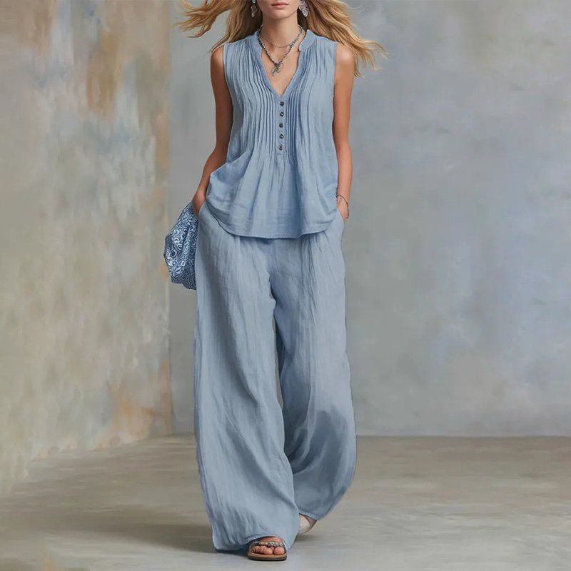 Elegant Loose Fit Sleeveless Top & Pants Set