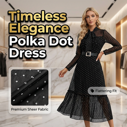 📢📢40% OFF !! ⏰Elegant Polka Dot Tie-Neck Midi Dress 