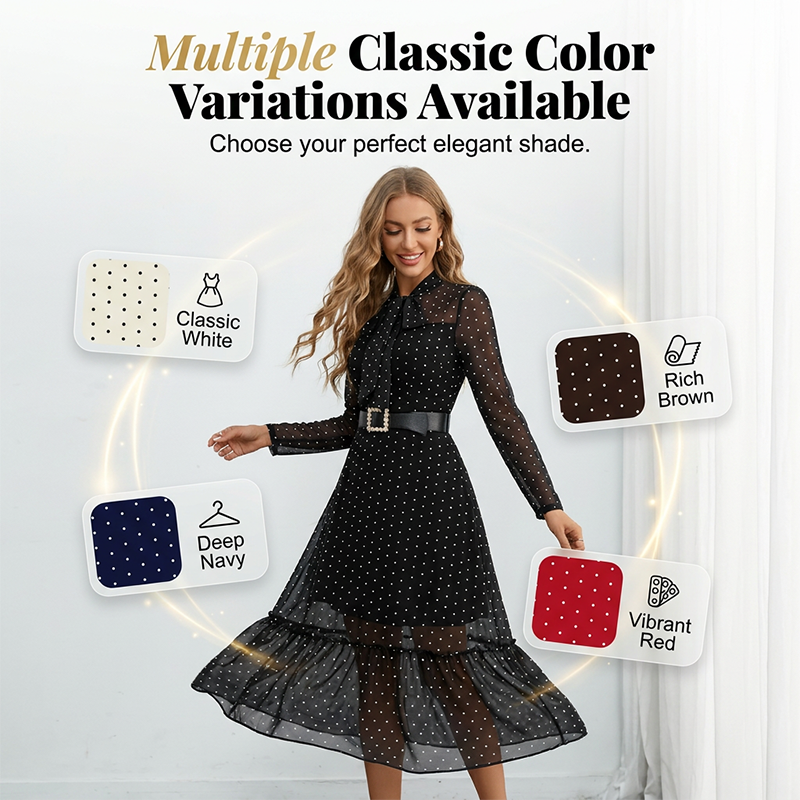 📢📢40% OFF !! ⏰Elegant Polka Dot Tie-Neck Midi Dress 