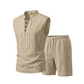 🌴 50% OFF NOW!👕 Men's Linen Sleeveless Set – Top & Shorts with Lace-Up Design – Summer Essential 🌊