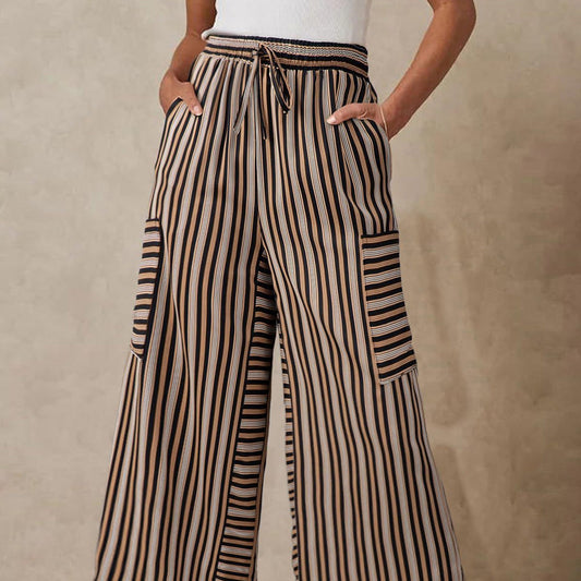 Women's Striped Wide-Leg Drawstring Pants
