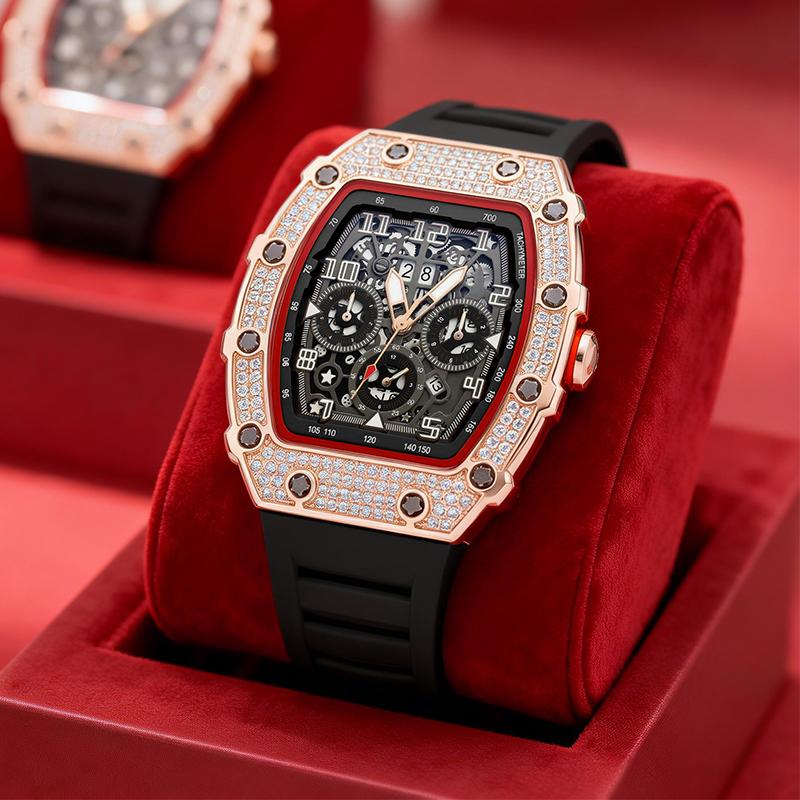 ⌚ Limited Edition – 50% Discount! ✨ Luxury Men's Tonneau-Shaped Watch with Rhinestone Embellishment