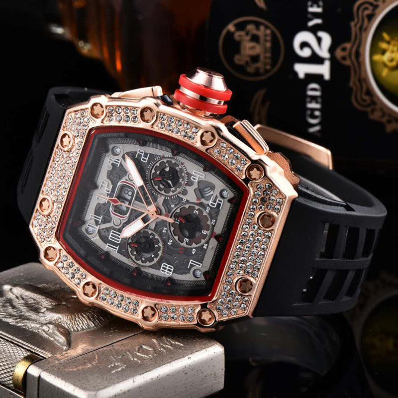 ⌚ Limited Edition – 50% Discount! ✨ Luxury Men's Tonneau-Shaped Watch with Rhinestone Embellishment
