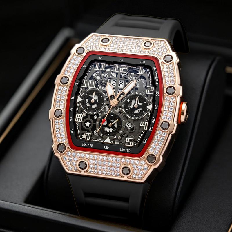 ⌚ Limited Edition – 50% Discount! ✨ Luxury Men's Tonneau-Shaped Watch with Rhinestone Embellishment