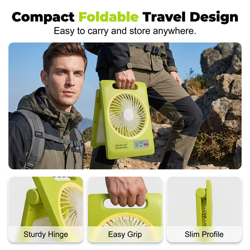 🔥Tech bestseller – over 50,000 sold！🥳🔆 2-in-1 Solar Fan & LED Light – 2400mAh Power Bank, Type-C + Solar Charging, Foldable Portable – Ideal for Camping, Power Outages & Outdoor Use