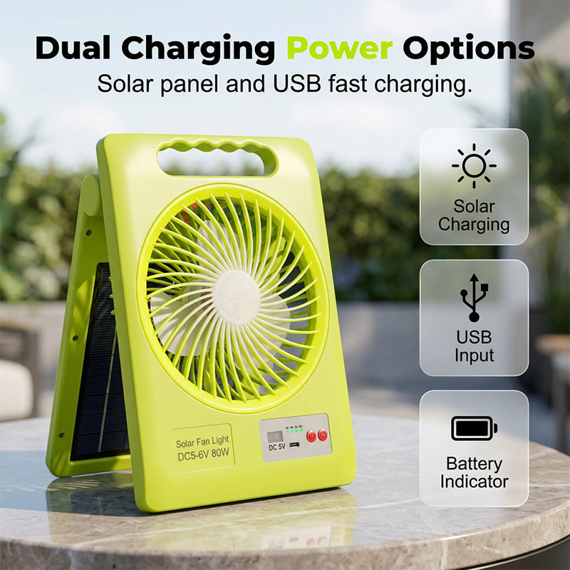 🔥Tech bestseller – over 50,000 sold！🥳🔆 2-in-1 Solar Fan & LED Light – 2400mAh Power Bank, Type-C + Solar Charging, Foldable Portable – Ideal for Camping, Power Outages & Outdoor Use