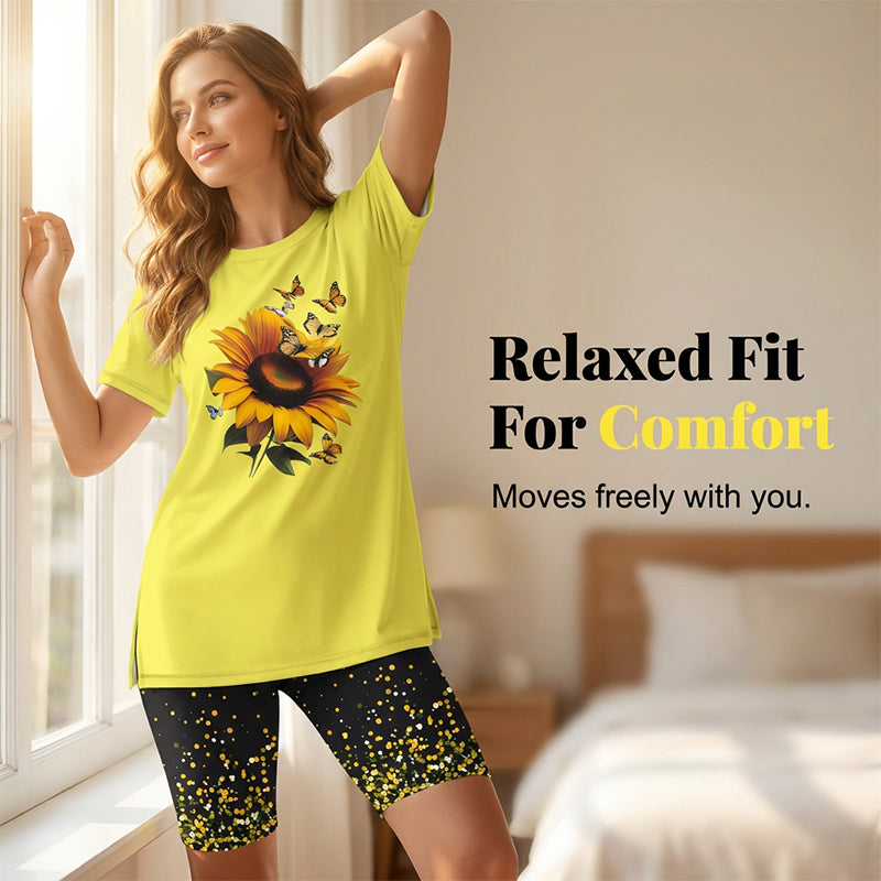 🌈✨ FLASH SALE 50% OFF! 👚 Women’s Printed Tunic Top & Shorts Set – Relaxed Fit, Side Slit Design & Bold All-Over Prints 🩳