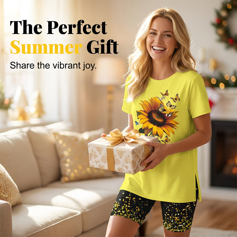 🌈✨ FLASH SALE 50% OFF! 👚 Women’s Printed Tunic Top & Shorts Set – Relaxed Fit, Side Slit Design & Bold All-Over Prints 🩳