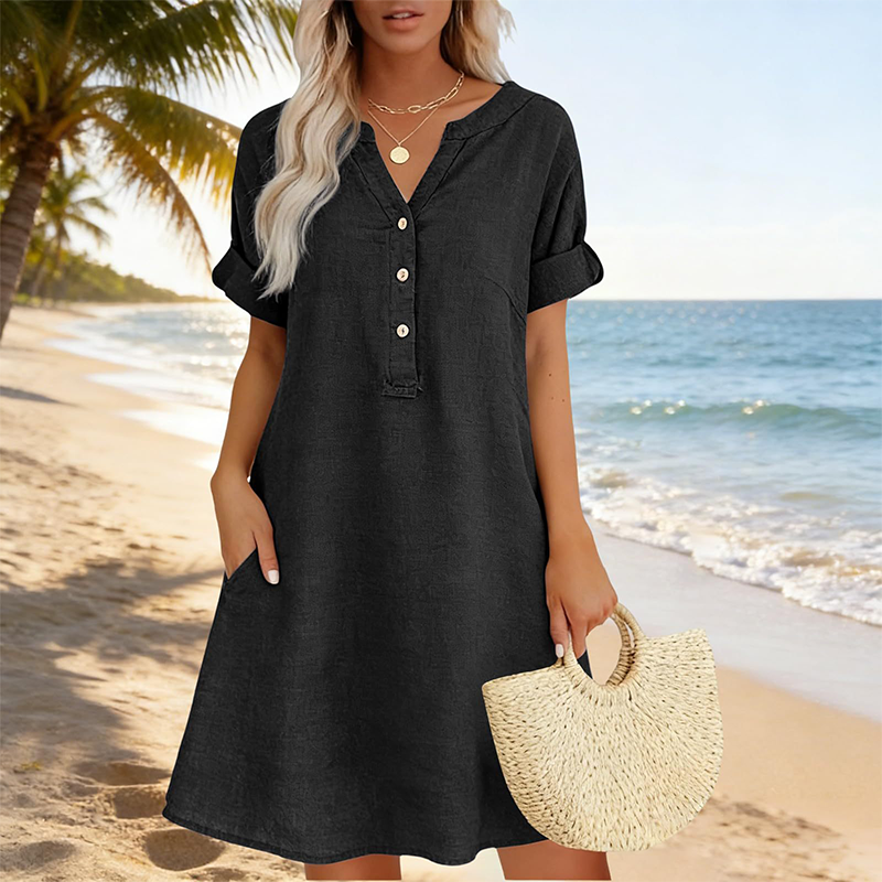 🏖️Summer Hot Sale - 50% OFF🏝️👗Women's V-Neck Tunic Dress – Relaxed Fit, Pockets & Breathable