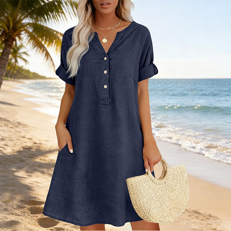 🏖️Summer Hot Sale - 50% OFF🏝️👗Women's V-Neck Tunic Dress – Relaxed Fit, Pockets & Breathable