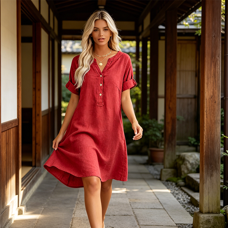 🏖️Summer Hot Sale - 50% OFF🏝️👗Women's V-Neck Tunic Dress – Relaxed Fit, Pockets & Breathable