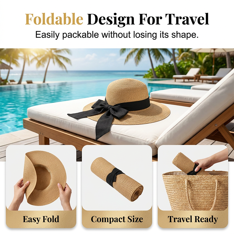 Women's Wide Brim Straw Sun Hat with Bow