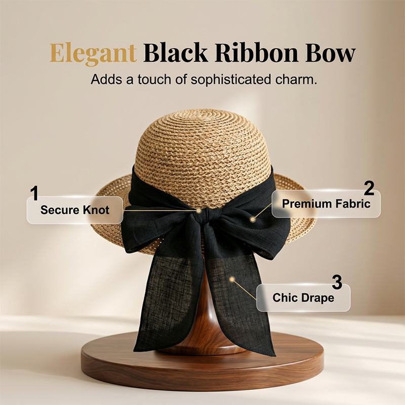 Women's Wide Brim Straw Sun Hat with Bow