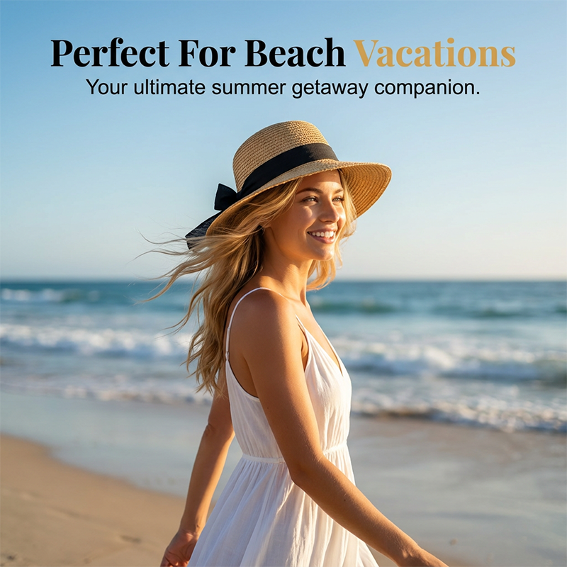 Women's Wide Brim Straw Sun Hat with Bow