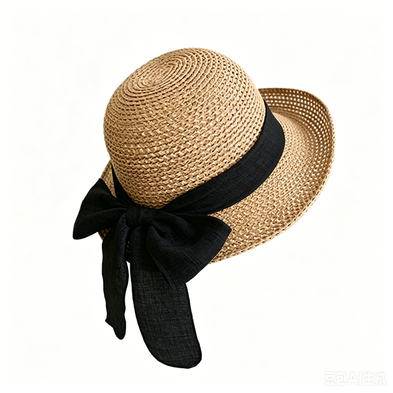 Women's Wide Brim Straw Sun Hat with Bow