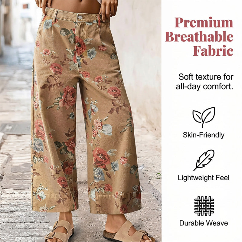 🌿HOT DEAL 50% OFF! 👖 Women’s Cropped Jeans – Chic Floral Print & Relaxed Wide-Leg Fit ☀️✨
