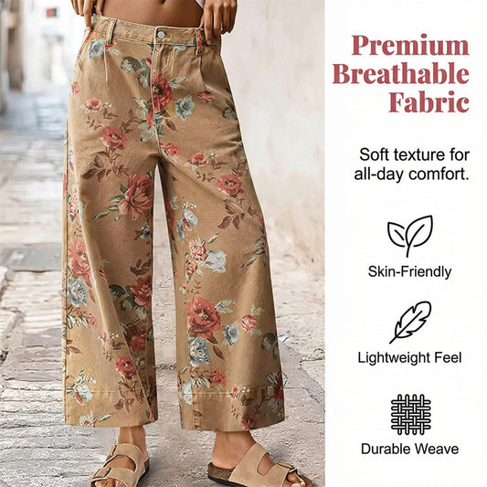 🌿HOT DEAL 50% OFF! 👖 Women’s Cropped Jeans – Chic Floral Print & Relaxed Wide-Leg Fit ☀️✨