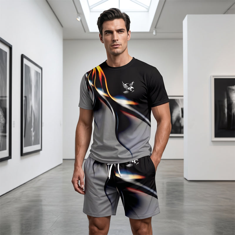 Men's Abstract Print T-Shirt and Shorts Set