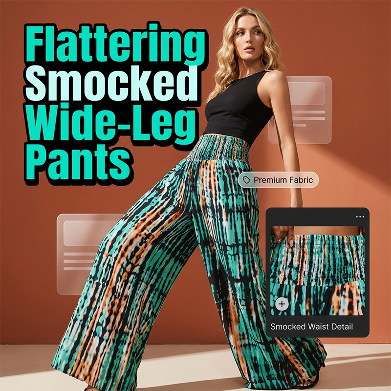 🔥Limited-time offer-Women's Smocked High Waist Wide-Leg Pants