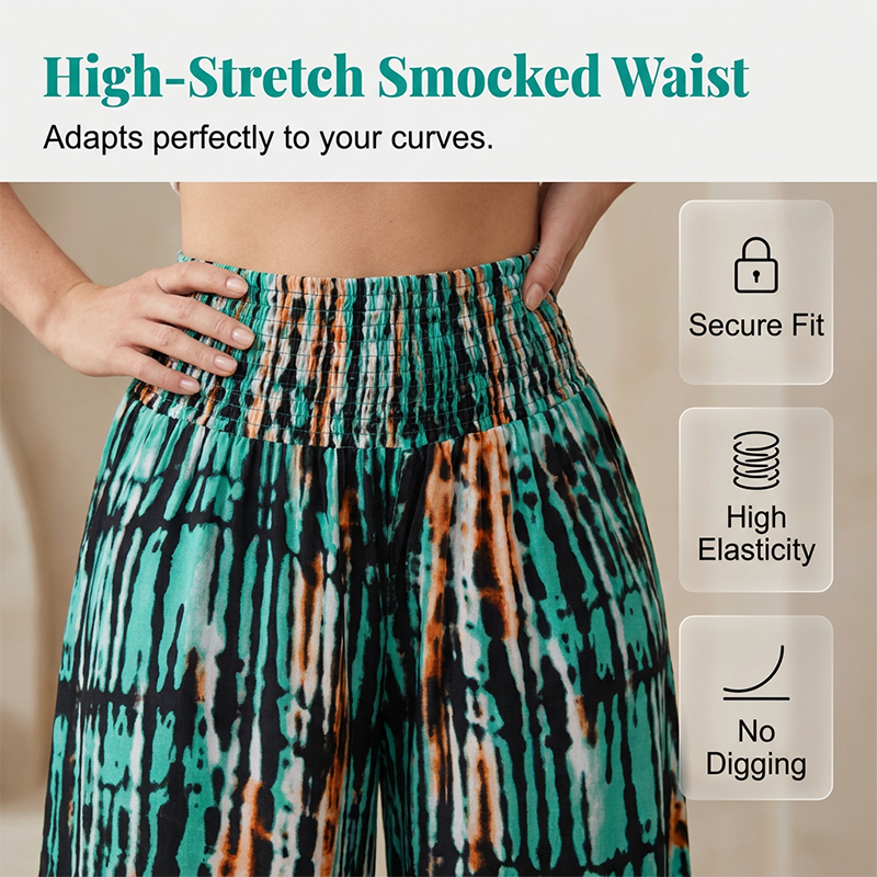 🔥Limited-time offer-Women's Smocked High Waist Wide-Leg Pants