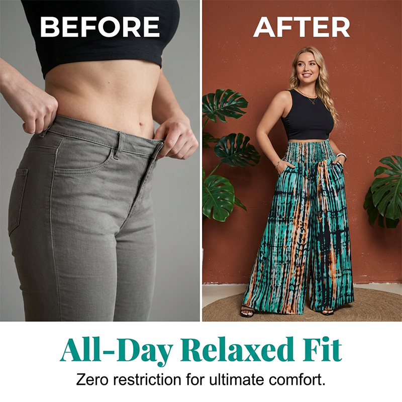 🔥Limited-time offer-Women's Smocked High Waist Wide-Leg Pants