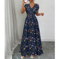 Women's Floral V-Neck Smocked Waist Maxi Dress