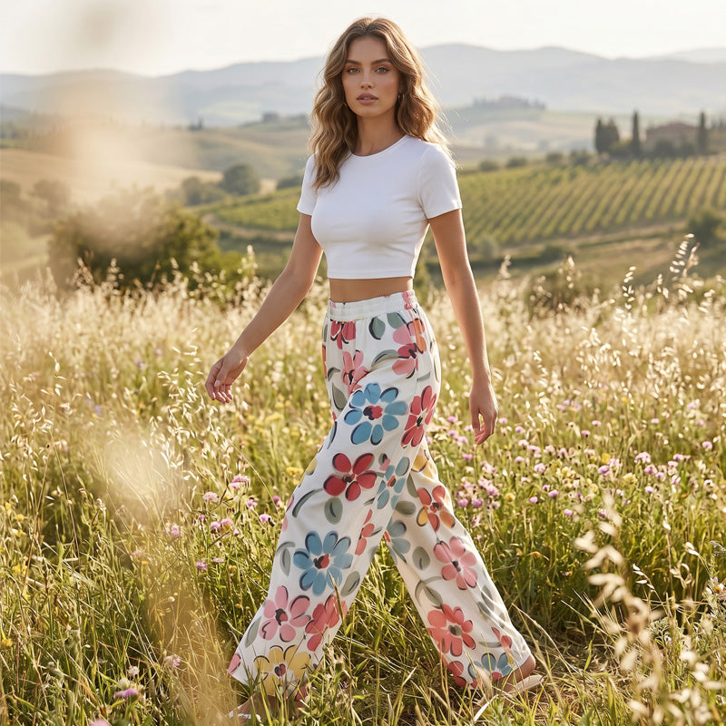 Women's Floral Print Wide-Leg Palazzo Pants