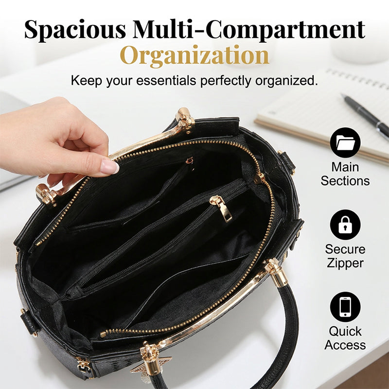 🥳New Arrival 50% OFF👜Women's V-Stitched Satchel – Gold Hardware, Multi-Compartment, Top-Handle 🌸