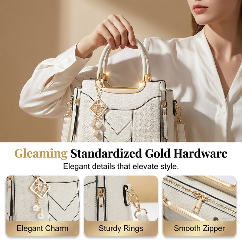 🥳New Arrival 50% OFF👜Women's V-Stitched Satchel – Gold Hardware, Multi-Compartment, Top-Handle 🌸