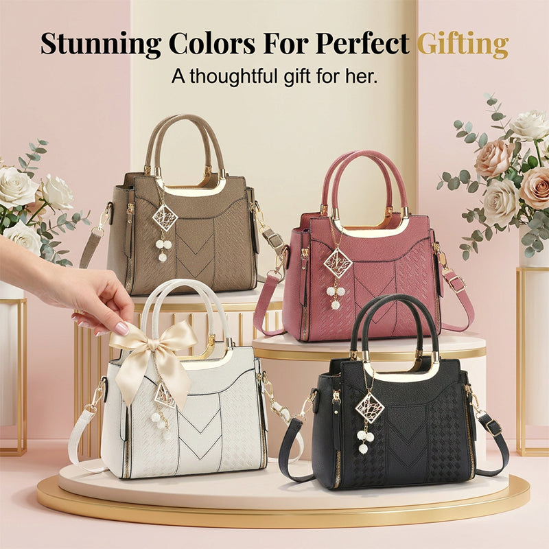 🥳New Arrival 50% OFF👜Women's V-Stitched Satchel – Gold Hardware, Multi-Compartment, Top-Handle 🌸