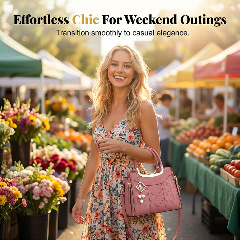 🥳New Arrival 50% OFF👜Women's V-Stitched Satchel – Gold Hardware, Multi-Compartment, Top-Handle 🌸
