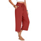 Women's Cotton Linen Wide Leg Capri Pants