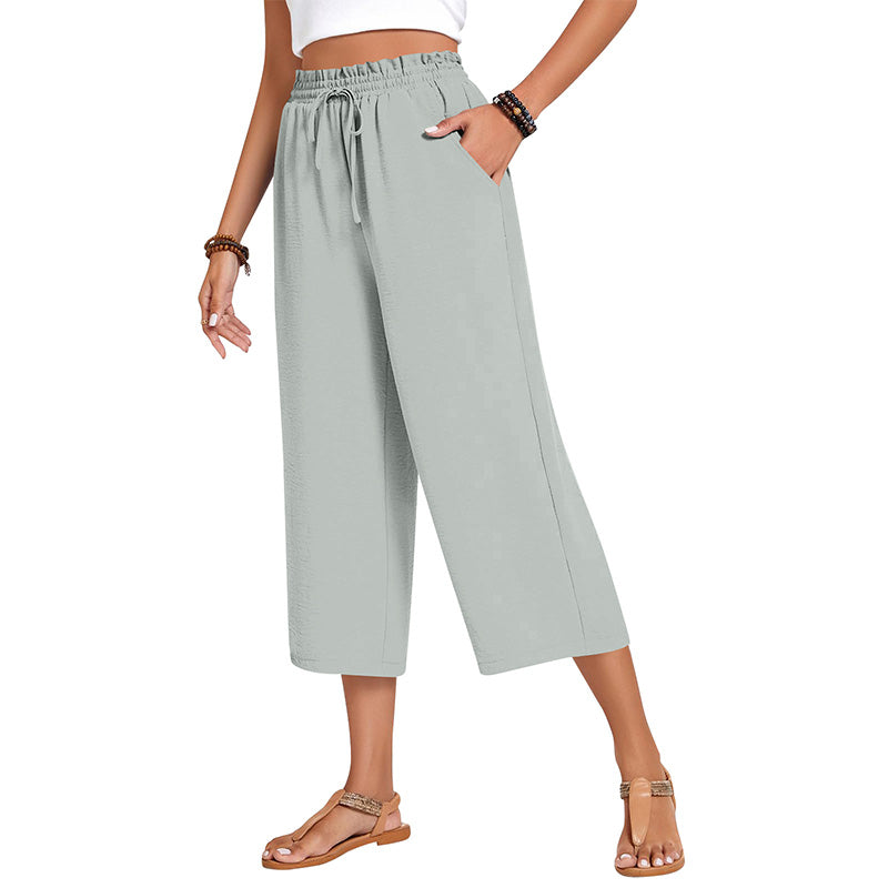 Women's Cotton Linen Wide Leg Capri Pants
