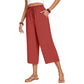 Women's Cotton Linen Wide Leg Capri Pants