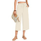 Women's Cotton Linen Wide Leg Capri Pants