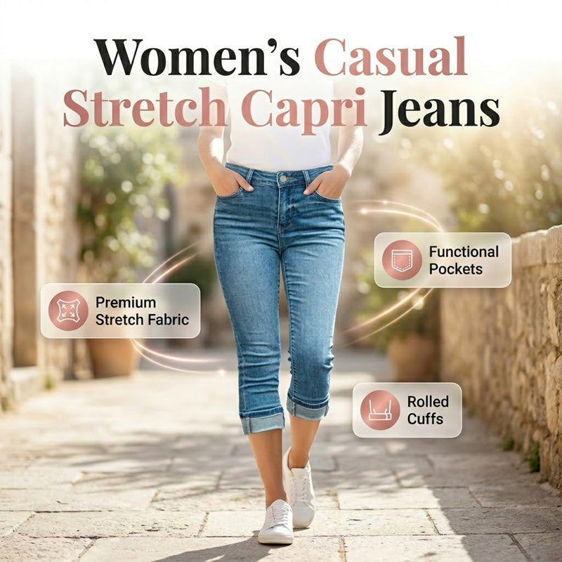 🔥Women's Casual High Waist Stretch Capri Jeans