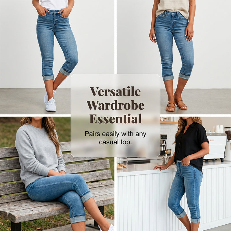 🔥Women's Casual High Waist Stretch Capri Jeans
