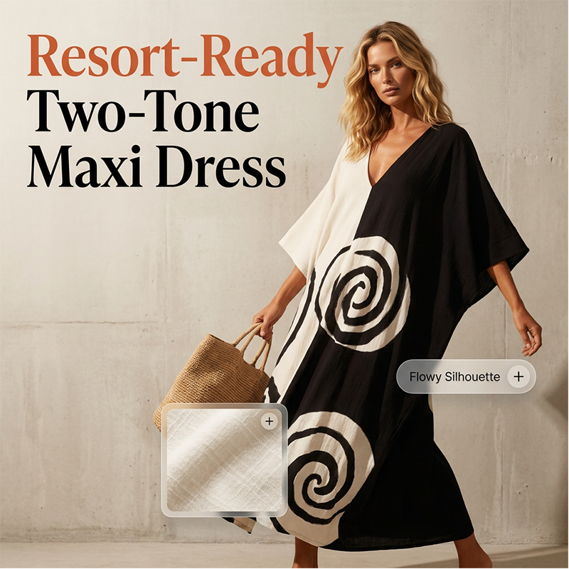 Elegant V-Neck Two-Tone Spiral Print Dress