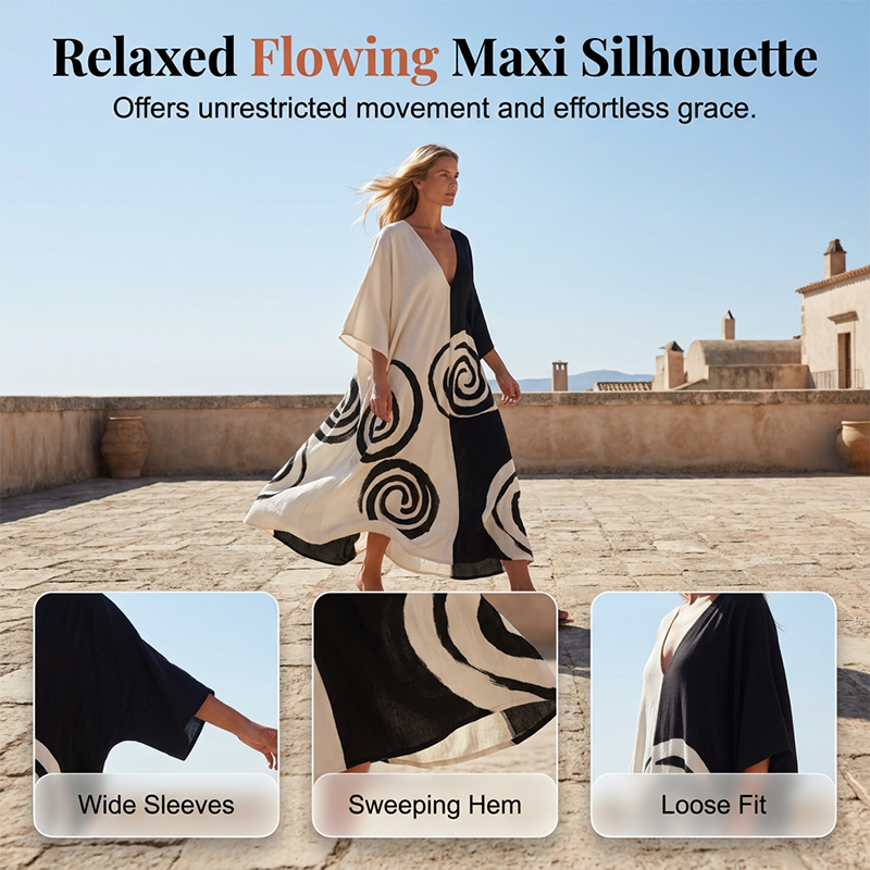 Elegant V-Neck Two-Tone Spiral Print Dress