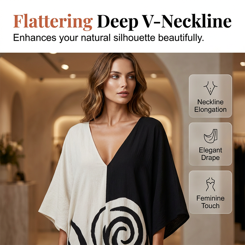 Elegant V-Neck Two-Tone Spiral Print Dress