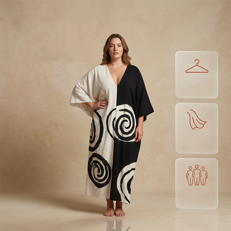 Elegant V-Neck Two-Tone Spiral Print Dress