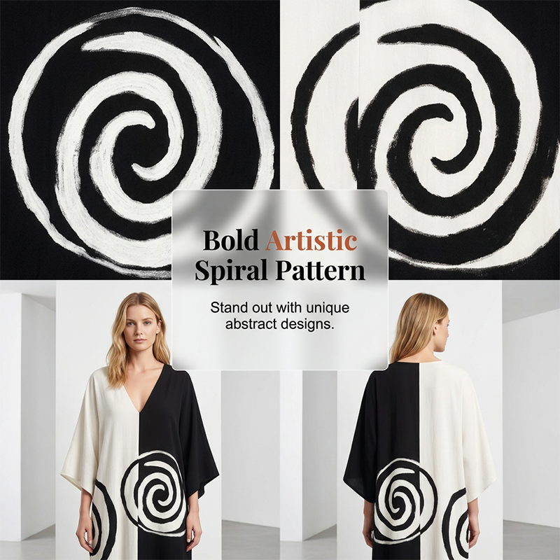 Elegant V-Neck Two-Tone Spiral Print Dress