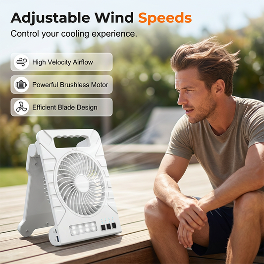🌀 50% OFF NOW! ☀️ Solar-Powered Outdoor Fan – Rechargeable, ultra-quiet & with LED light – Perfect for camping, patio or power outages – energy-saving and portable 🔋
