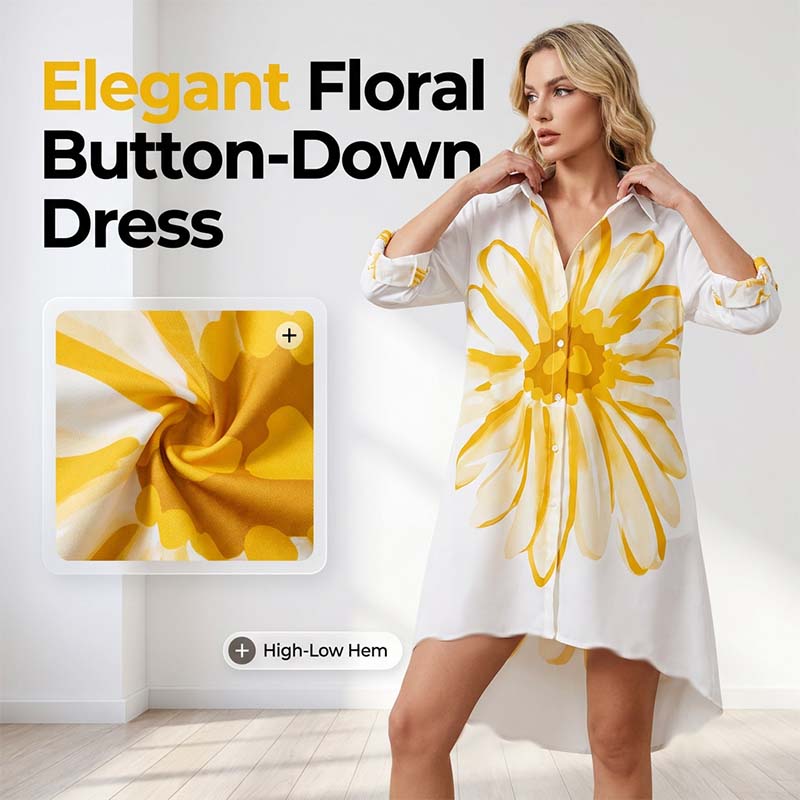 Women's Floral Print Button-Down Shirt Dress