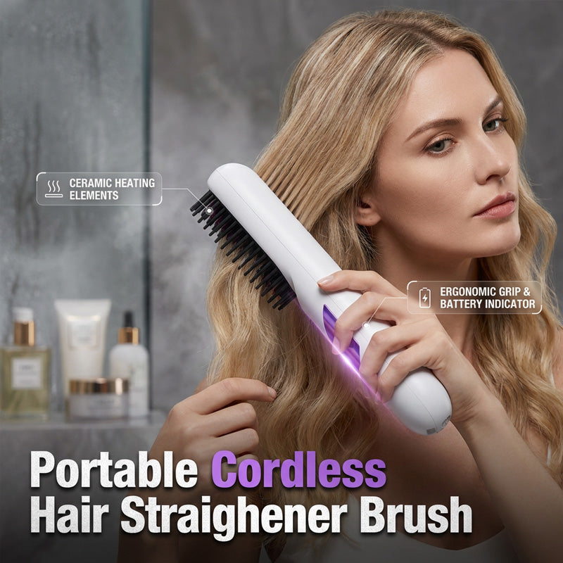 Cordless Ceramic Hair Straightener Brush