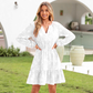 Women's Long Sleeve V-Neck Floral Jacquard Dress