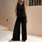 Solid Color Sleeveless Top & Wide Leg Pants Set