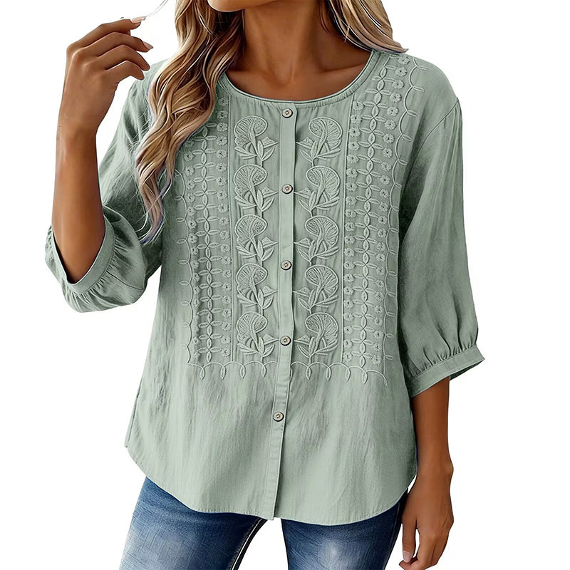 Women's Embroidered Cotton Linen Blouse