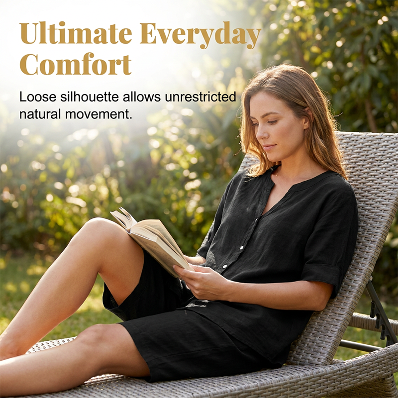 Women's Linen V-Neck Shirt & Shorts Set