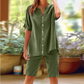 Women's Linen V-Neck Shirt & Shorts Set